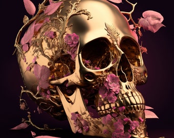 Poster gothic art Pink Gold Humanoid Skull | Alexander McQueen | Printable Digital Art | Home Decor | Wall Art | artwork | Instant Download