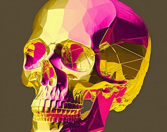 Poster Golden-Pink-Yellow Human Skull gothic art | Digital Download | Wall Art | Home Decor | Artwork