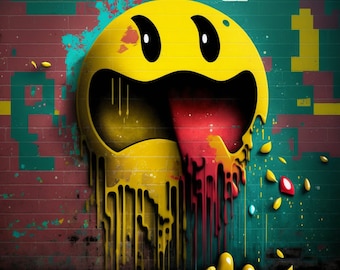 Yellow Pacman poster printable digital art | Digital Download | Wall Art | Home Decor | artwork | printable