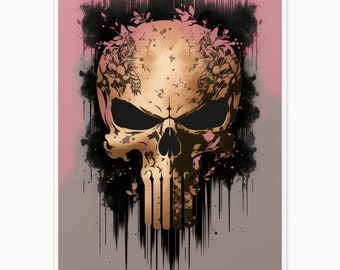 Poster Stylish Skull Punisher in Pink Gold and Gray poster t-shirt design| Digital Download | Wall Art | Home Decor | Artwork