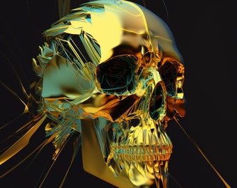 Gothic art : poster of golden skull , gift idea | Digital Download| Wall Art | Home Decor | Artwork