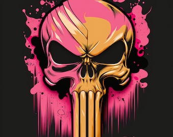 Poster Graffiti Punisher Pink & Gold mancave decor gothic art t-shirt design for sale| Digital Download | Wall Art | Home Decor | Artwork