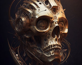 Skull Terminator: A Steampunk Tale for mancave decor gothic art steampunk art | Digital Download | Wall Art | Home Decor | Artwork