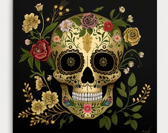 Poster The Beauty of Dia de los Muertos: Sublime Sugar Skull with flower poster | Digital Download | Wall Art | Home Decor | Artwork