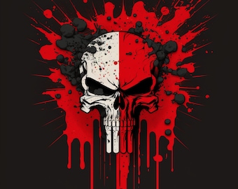 Poster Skull Punisher in red white and black mancave decor gothic art | Digital Download | Wall Art | Home Decor | Artwork