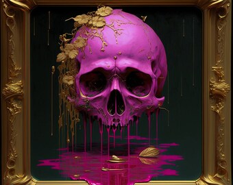 Poster Pink Wet Skull gothic art t-shirt design for sale | Digital Download | Wall Art| Home Decor | artwork | printable |