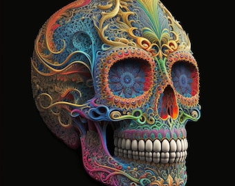 Poster Colorful Skull poster gothic art | Alexander McQueen style | Digital Art | Download | Wall Art | Home Decor | artwork | printable