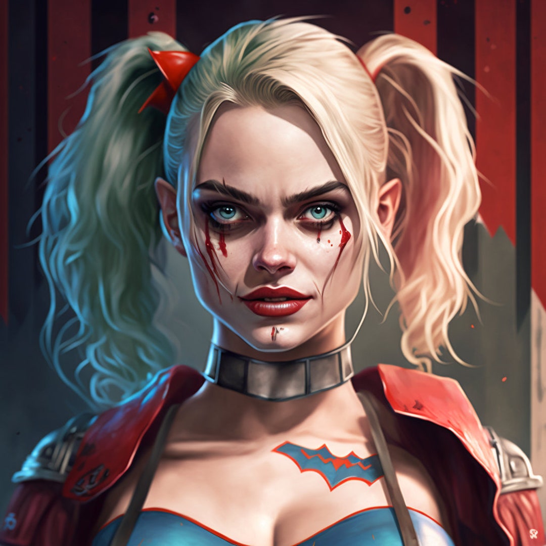 Poster Harley Quinn Red Blue Bad Girl Poster Kitchen Decor Digital