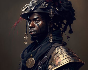 Poster of a Black Samurai, black art | Digital Download | Wall Art | Home Decor | Artwork