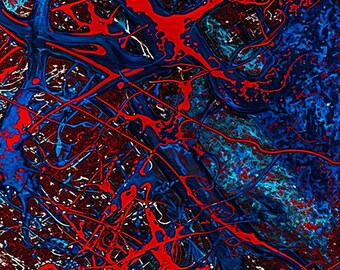 Abstrakte Kunst Jackson Pollock-inspirierte digitale Kunst Tropfenplakat blau rot | Digitaler Download | Wandkunst | Wohnkultur | Kunstwerk | druckbar