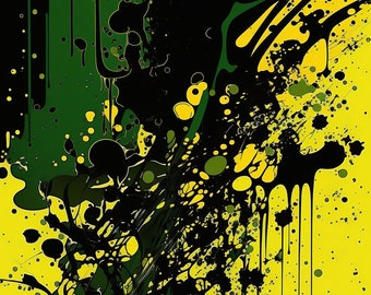 Abstract art Green and Yellow: poster Jackson Pollock like Drip Paint | Digital Download | Wall Art | Home Decor | artwork | printable