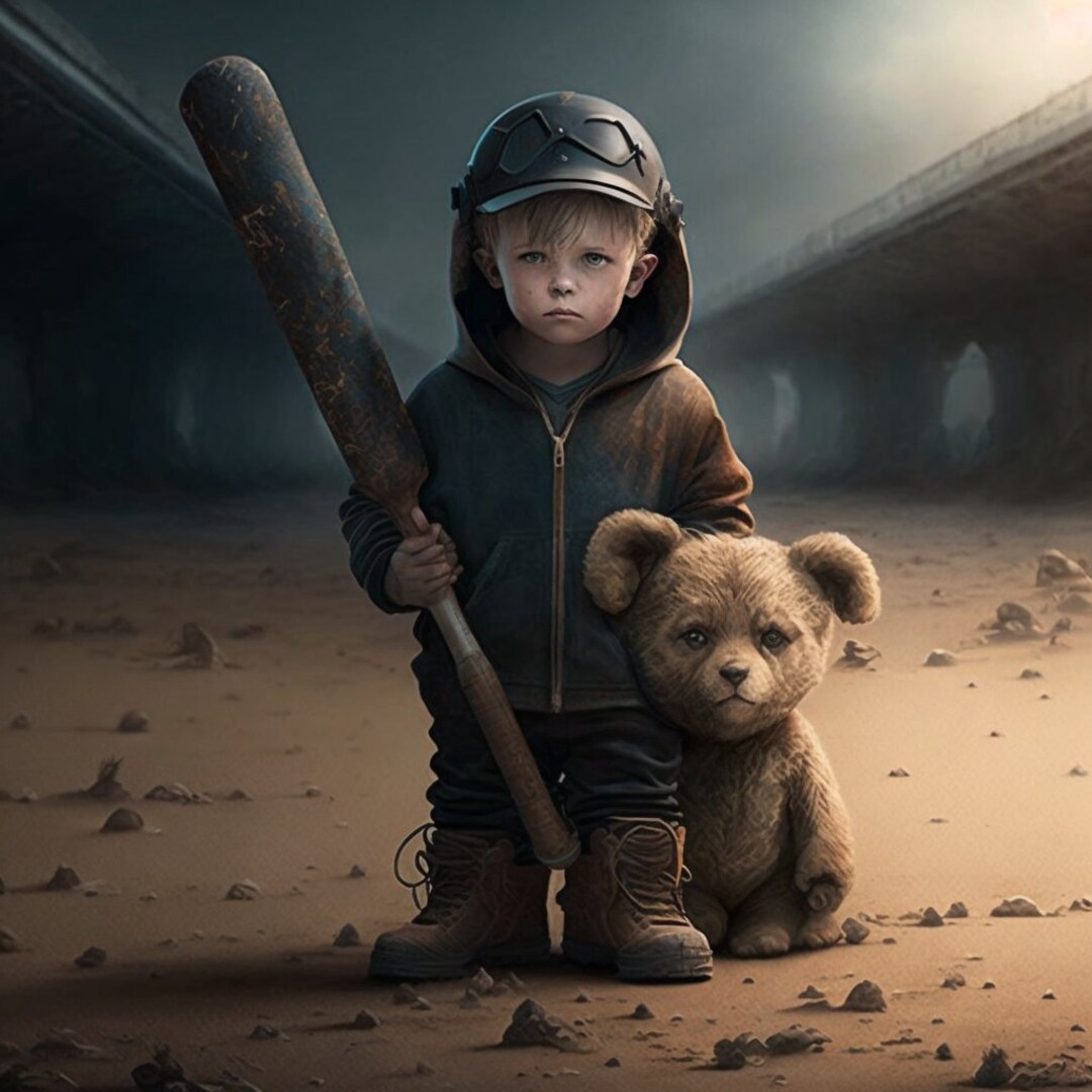 Poster Little Boy and His Teddy Bear Apocalypse Poster Digital Download