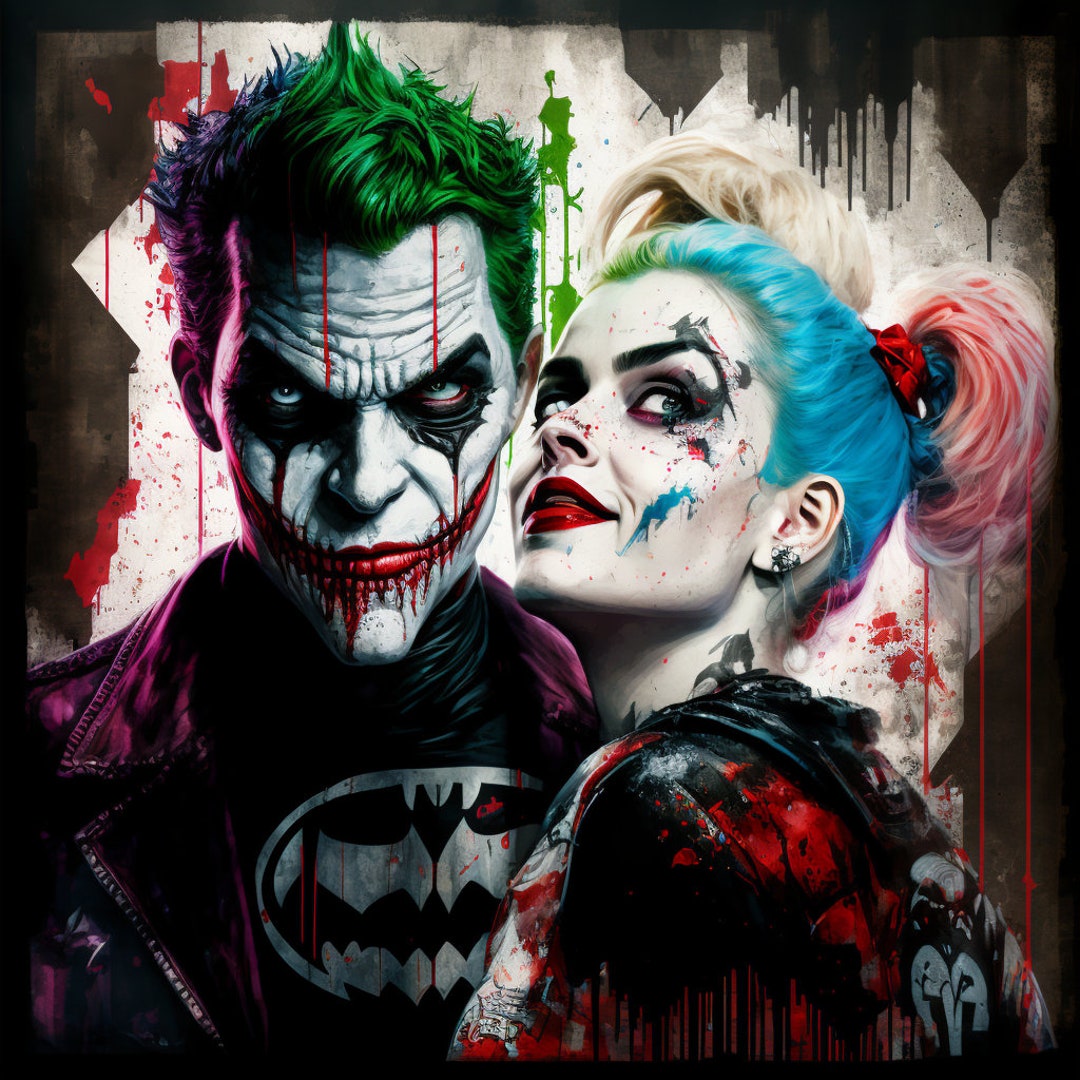 Poster Comics Naughty Joker and Harley Quinn Green Pink Blue Mancave ...