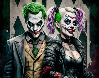 Poster for mancave Joker and Harley Quinn pink green black poster| Digital Download | Wall Art | Home Decor | artwork | printable