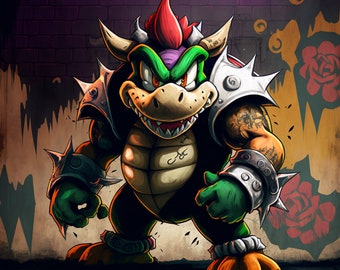 Poster Bowser: green Graffiti Art poster kid room decor | Digital Download | Wall Art | Home Decor | artwork | printable