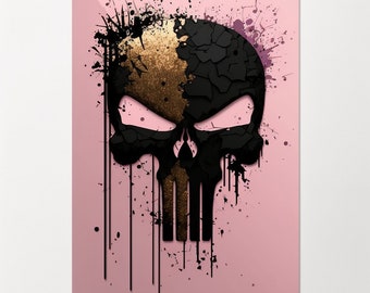 Poster punisher skull gold pink black mancave decor girly | Digital Download | Wall Art | Home Decor | Artwork