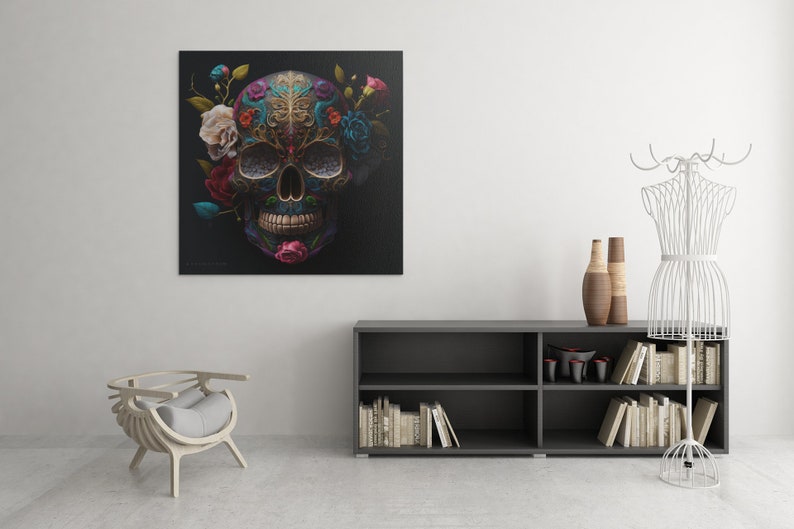 Skull Digital Art Alexander McQueen Colorful flower image 3