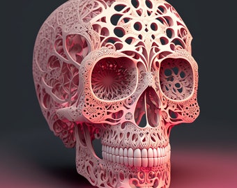 Poster skull front view pink bone skin Intricate filigree gothic art | Digital Download | Wall Art | Home Decor | artwork | printable