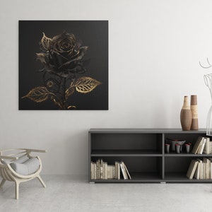 Golden Beautiful Vantablack Rose with Filigree and Golden Drops Digital Download Wall Art Home Decor Artwork image 3