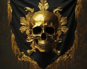 Poster Totenkopf im Goldstil Gothic Art Gothic Dekor | Digitaler Download | Wandkunst | Wohnkultur | Kunstwerk | druckbar