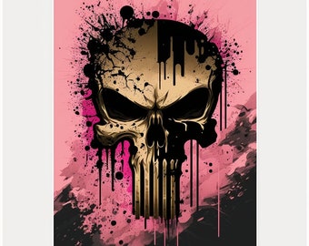 Girly Poster Punisher Pink and Gold t-shirt design poster | Digital Download | Wall Art | Home Decor | Artwork