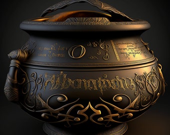 Witch's Cauldron with Gold Inlay: gothic decor| Digital Download| Wall Art | Home Decor | Artwork