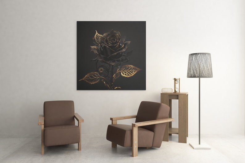 Golden Beautiful Vantablack Rose with Filigree and Golden Drops Digital Download Wall Art Home Decor Artwork image 5