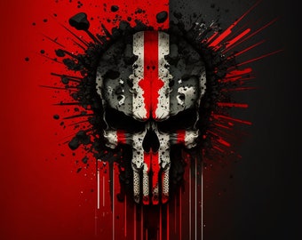 Poster red and black Skull Punisher with Albanian Flag mancave decor gothic decor | Digital Download | Wall Art | Home Decor | Artwork