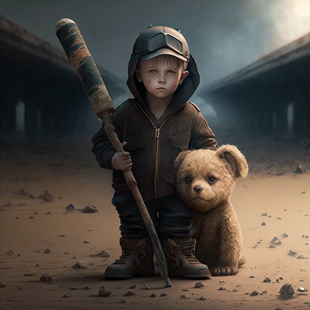Poster Little Boy and His Teddy Bear Apocalypse Poster Digital Download