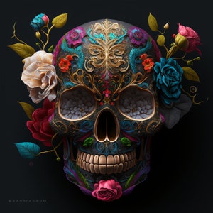 Skull Digital Art Alexander McQueen Colorful flower image 1