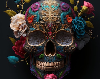 Skull Digital Art Alexander McQueen Colorful flower