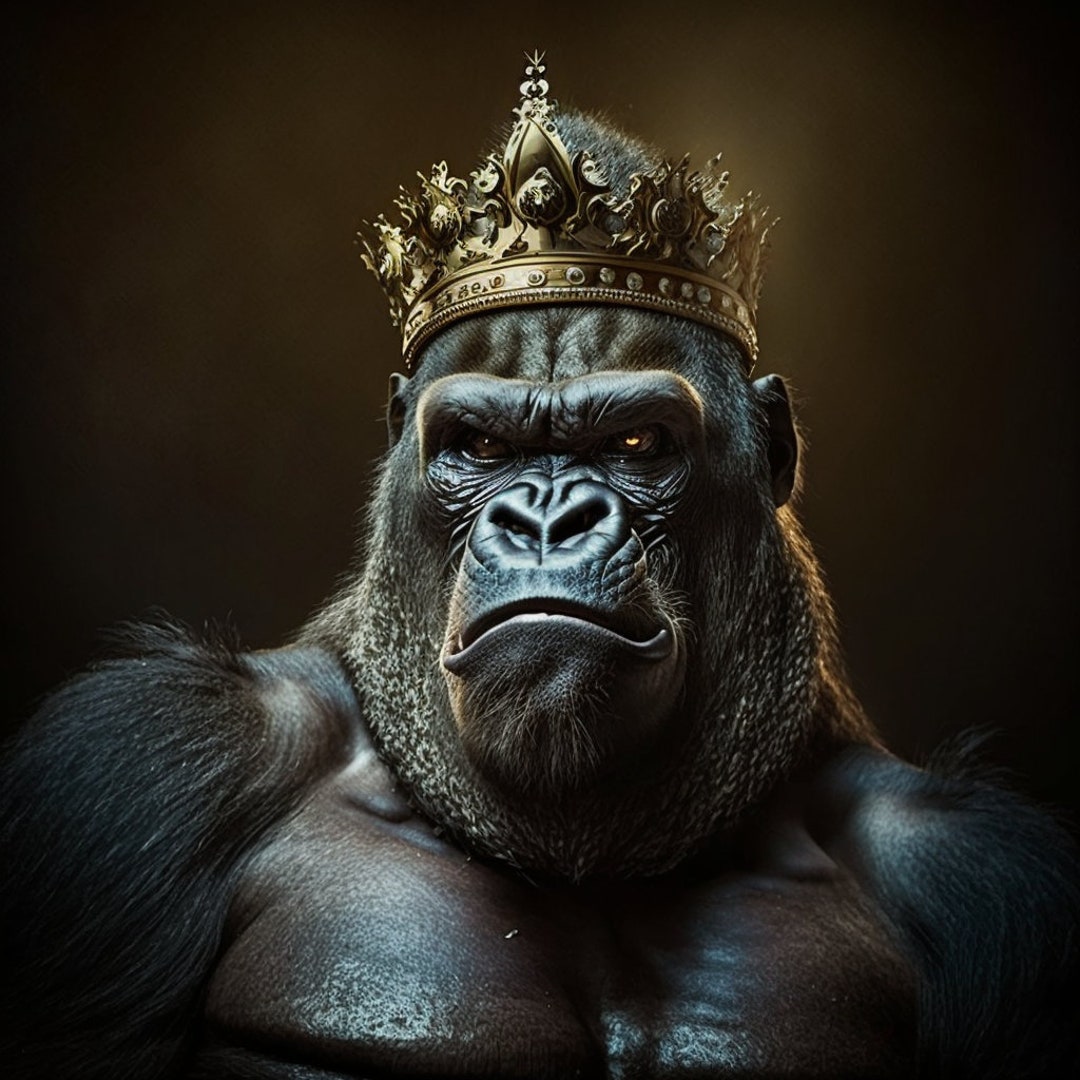 Furious king kong gorilla with crown ape monkey etsy