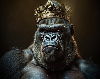 Poster Wütender King Kong Gorilla mit Kronenaffe Affe Poster | Digitaler Download | Wandkunst | Wohnkultur | Kunstwerk