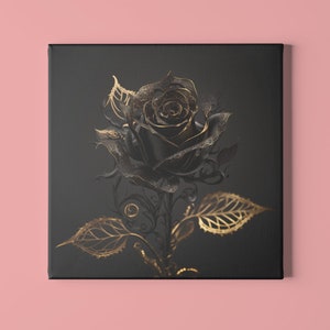 Golden Beautiful Vantablack Rose with Filigree and Golden Drops Digital Download Wall Art Home Decor Artwork image 2