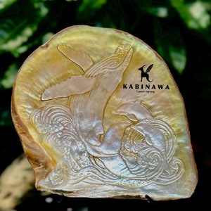 WHALE & DOLPHINS Hand carved mother of pearl , real and natural sea shell, sea shell for room decor and gift