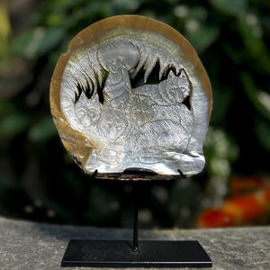 Wolf Hand carved mother of pearl, real and natural sea shell, sea shell for room decor and gift