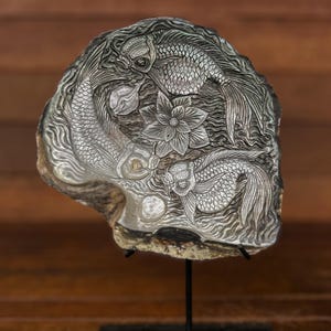 Gold Fish Hand carved Shell mother of pearl, real and natural sea shell , room decor and gift