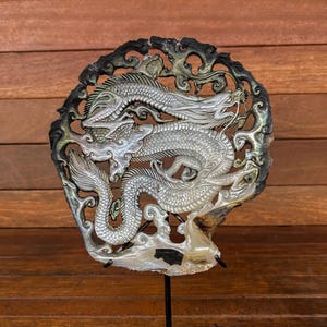 Dragon Hand carved Shell mother of pearl, real and natural sea shell , room decor and gift