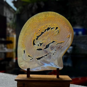 Dragon Hand carved Shell mother of pearl, real and natural sea shell , room decor and gift