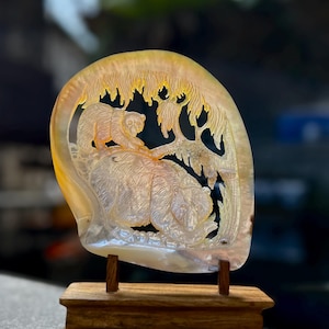 Bear Hand carved Shell mother of pearl, real and natural sea shell , room decor and gift
