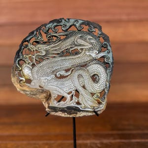 Dragon Hand carved Shell mother of pearl, real and natural sea shell , room decor and gift
