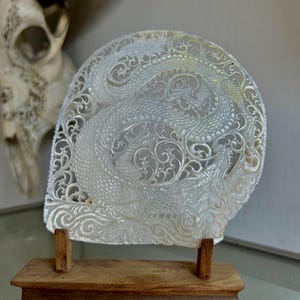 Dragon Hand carved Shell mother of pearl, real and natural sea shell , room decor and gift