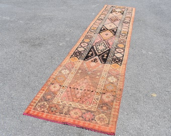 Tapis de passage Herki, tapis turc en laine biologique, tapis au design oriental, tapis de couloir, tapis d'entrée, tapis bohème, décoration d'intérieur, 2,9 x 13 pi RA1928