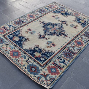 Tapis turc, tapis vintage, tapis fait main, tapis de zone, tapis Boho, décor Boho, tapis oriental de sol, décor à la maison, tapis, 3,9 x 5,3 pi RAS0041 image 1