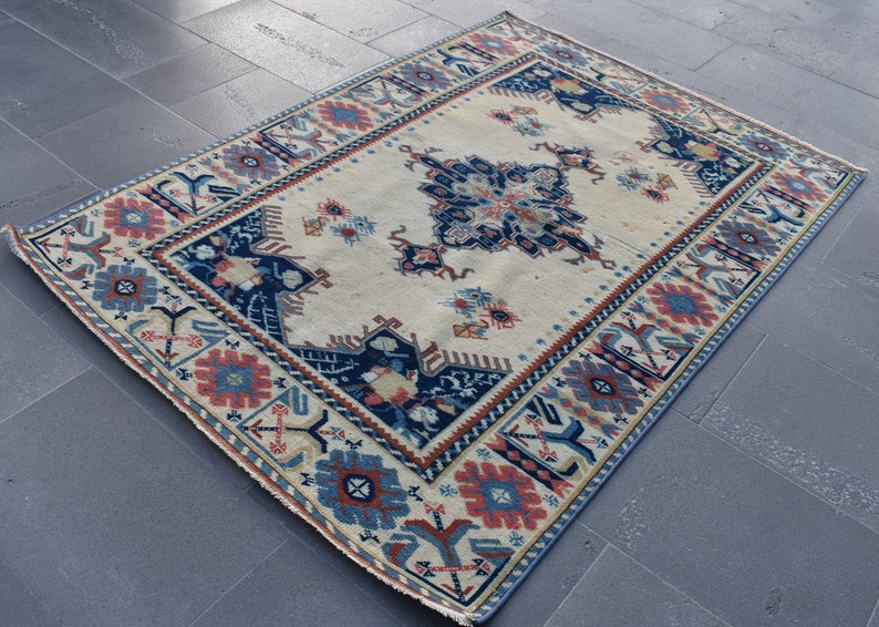 Tapis turc, tapis vintage, tapis fait main, tapis de zone, tapis Boho, décor Boho, tapis oriental de sol, décor à la maison, tapis, 3,9 x 5,3 pi RAS0041 image 1