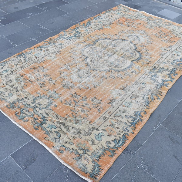 Bohemian decor rug, Turkish large rug, Vintage rug, Boho decor rug, Tribal rug, Wool rug, Oushak rug, Green rug, Rug, 6.2 x 8.9 RAS0941