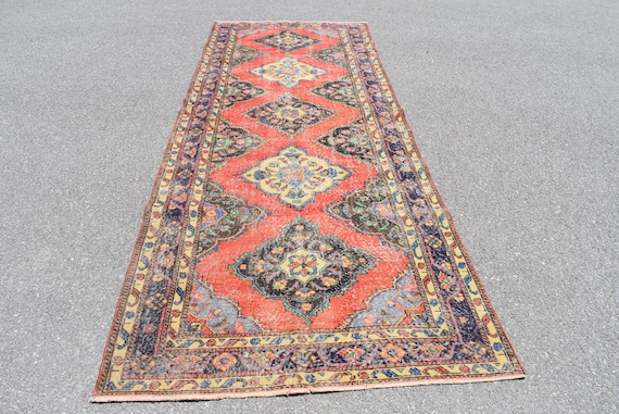 Vintage rug Wool rug Hallway rug Oriental rug Entryway rug Rug Oriental rug Long size runner rug Corridor rug 2.8 x 9.7 ft RA0367