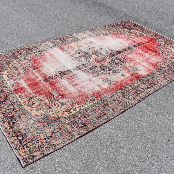 Vintage large rug, Decorative rug, Area rug, Turkish handmade rug, Oriental rug, Bohemian home decor, Oushak rug, Carpet 5.6 x 9.7 ft RA4420