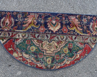 Tapis turc petit, tapis demi-cercle vintage, Tapis fait à la main, Tapis Boho, Décoration intérieure Boho, Tapis de zone, Tapis décoratif, Tapis, 2.0 x 3.9 ft RA2999