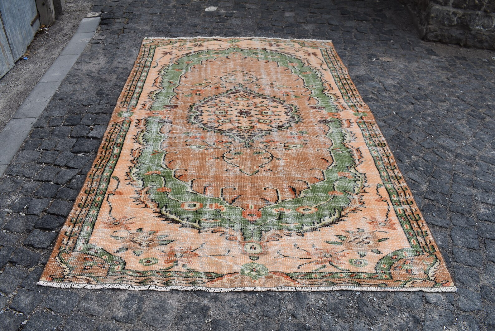 Orange and Green Rug Vintage Oriental Rug Handmade Large Etsy